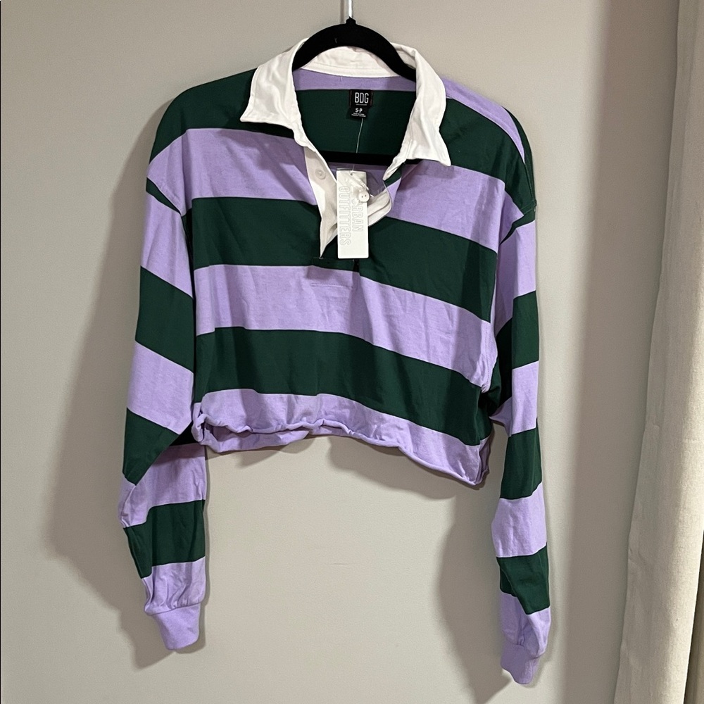 BDG Colorblock Shirt in Lavender and Forest Green
